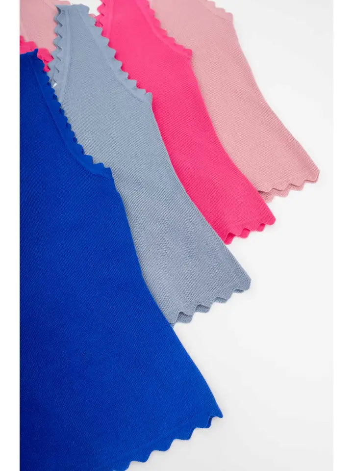 Scallop Edge Sleeveless Sweater Knit Crop Top