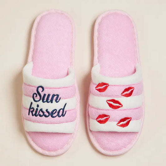 Sun Kissed and Lips Embroidered Terry Poolside Slides
