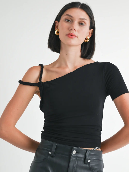 Single Sleeve Twist Shoulder Top