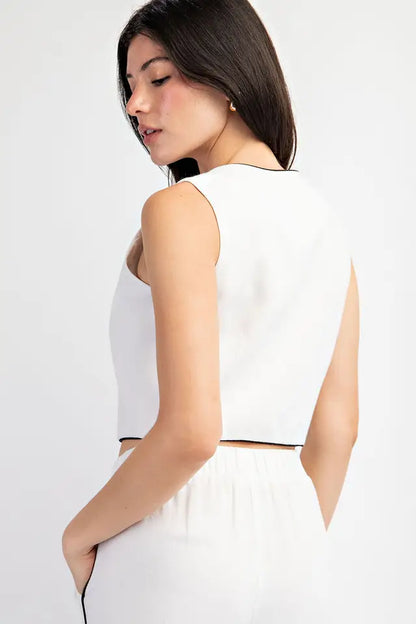 Woven Vest with Contrast Piping