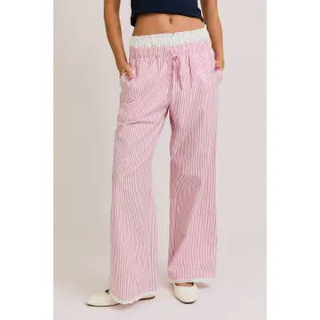 Contrast Waist Long Pants