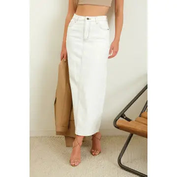 Back Slit Denim Midi Skirt